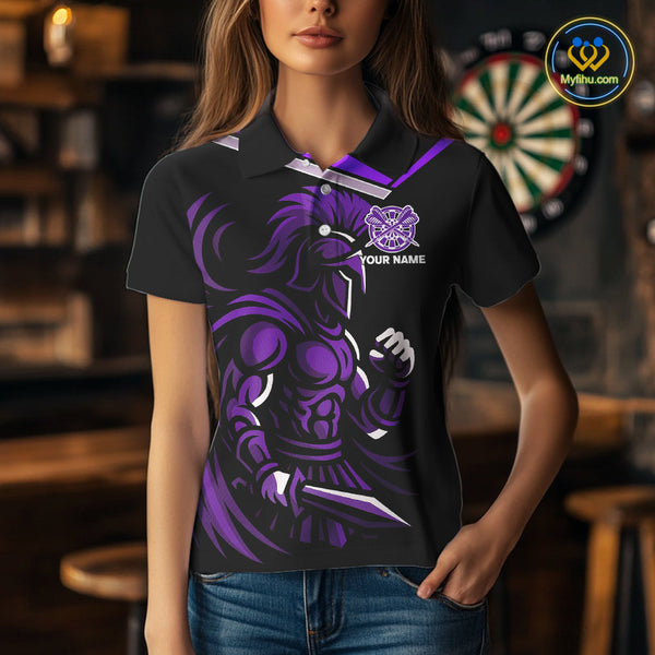 Custom Purple Flame Powerful Dart Warrior Polo Shirts For Women, Dart Team League Shirt NYN0397