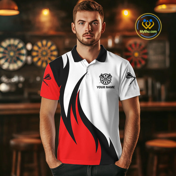 Custom Red Flame Darts Men Polo Shirts Sayings Keep Calm And Play Dart, Funny Dart Shirt NYN0061