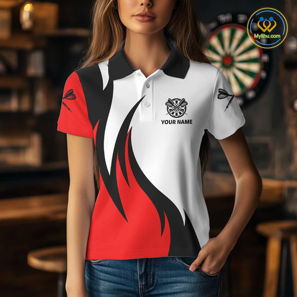 Custom Red Flame Darts Women Polo Shirts Sayings Keep Calm And Play Dart, Funny Dart Shirt NYN0061