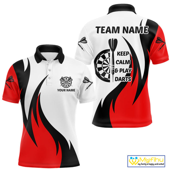 Custom Red Flame Darts Men Polo Shirts Sayings Keep Calm And Play Dart, Funny Dart Shirt NYN0061