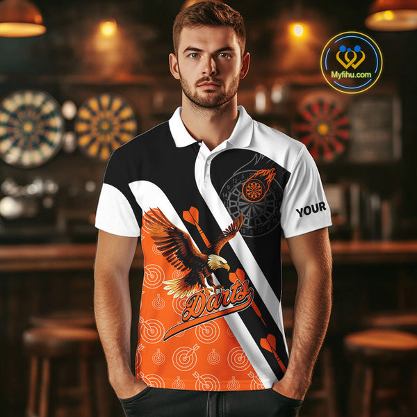 Custom Orange Eagle Dart Jerseys, Dart Pattern Dart Team Men Polo Shirts NYN0062