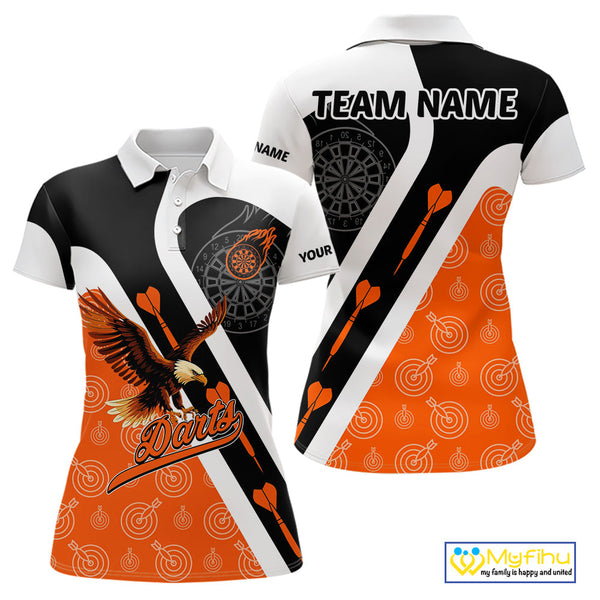 Custom Orange Eagle Dart Jerseys, Dart Pattern Dart Team Women Polo Shirts NYN0062