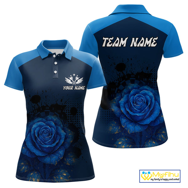 Custom Black And Blue Roses Dart Polo Shirt For Women, Dart Jerseys Team Uniform NYN0410
