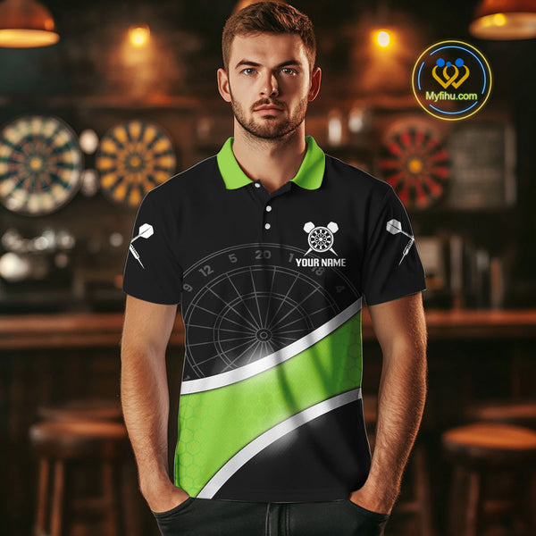 Custom Black And Irish Green Dart Team Uniform, Dart Tournament Polo Shirt For Men NYN0412