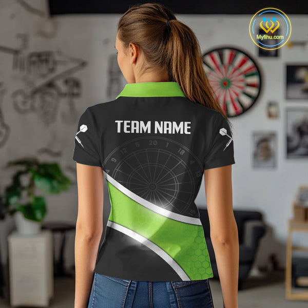 Custom Black And Irish Green Dart Team Uniform, Dart Tournament Polo Shirt For Women NYN0412