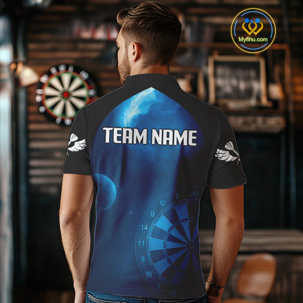 Custom Blue Galaxy Sky Dart Team Polo Shirts For Men, Dart Jerseys NYN0422