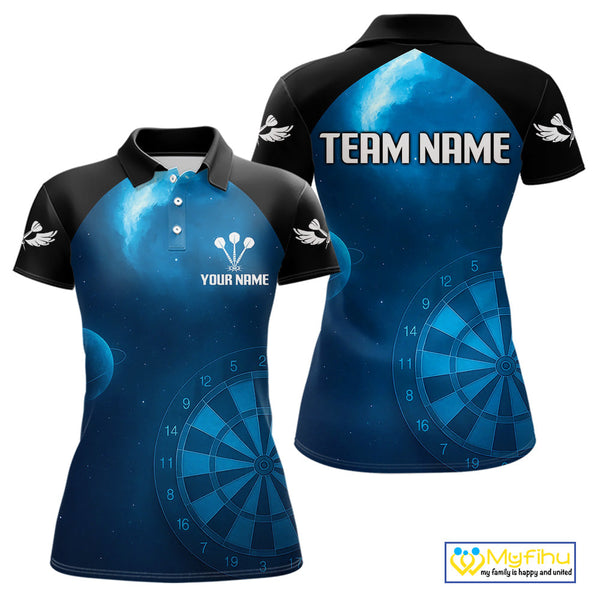 Custom Blue Galaxy Sky Dart Team Polo Shirts For Women, Dart Jerseys NYN0422