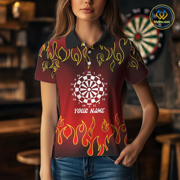 Custom Flame Dart Team Polo Shirts For Women, Dart Team Tournament Polo Shirts NYN0228