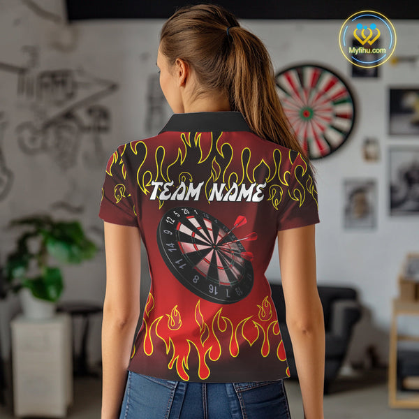 Custom Flame Dart Team Polo Shirts For Women, Dart Team Tournament Polo Shirts NYN0228