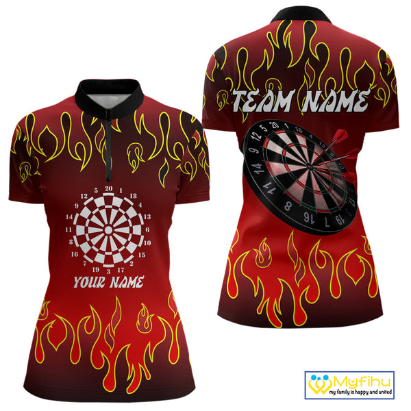 Custom Flame Dart Team Women Quarter-Zip Shirt, Dart Team Tournament Quarter-Zip Shirts NYN0228