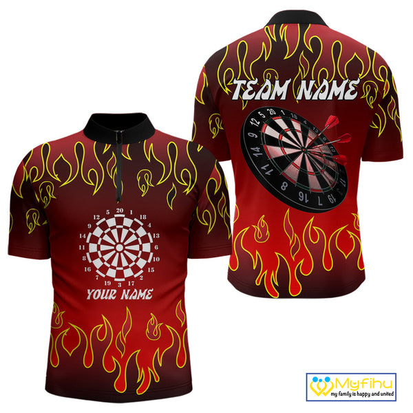 Custom Flame Dart Team Quarter-Zip Shirts For Men, Dart Team Tournament Quarter-Zip Shirts NYN0228