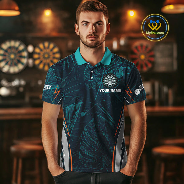 Custom Green Tropical Leaf Pattern Tiki Grinning Dart Polo Shirt For Men NYN0433