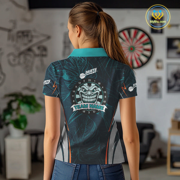 Custom Green Tropical Leaf Pattern Tiki Grinning Dart Polo Shirt For Women NYN0433