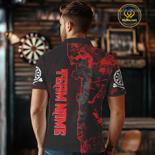 Custom Black And Red Camouflage Dart Team Jerseys, Red Camo Dart Men Polo Shirts NYN0066
