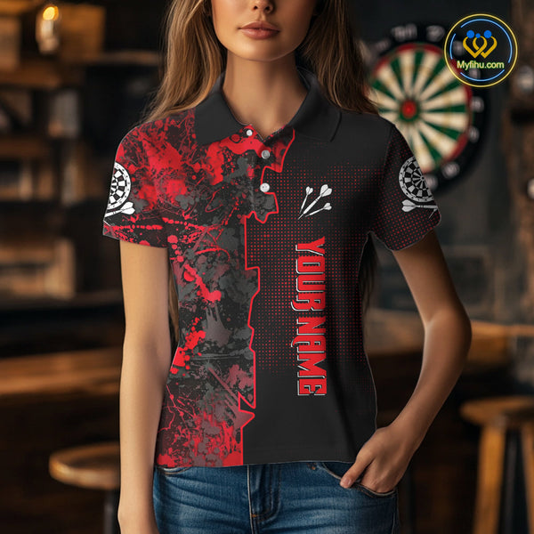 Custom Black And Red Camouflage Dart Team Jerseys, Red Camo Dart Women Polo Shirts NYN0066