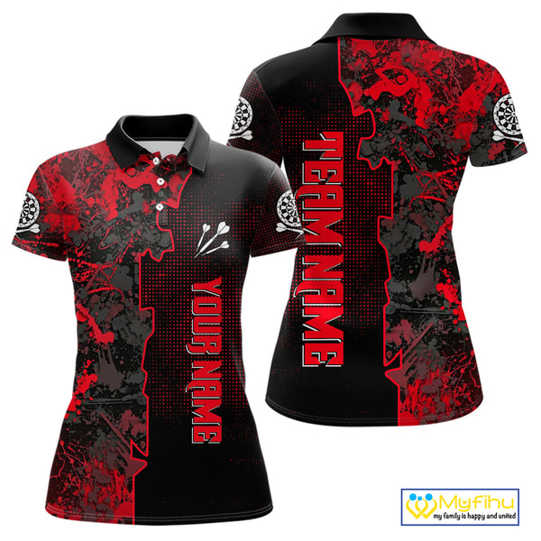 Custom Black And Red Camouflage Dart Team Jerseys, Red Camo Dart Women Polo Shirts NYN0066