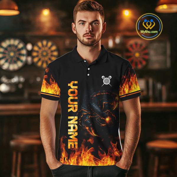 Custom Fire Flame Scorpion Dart Team Men Polo Shirt, Dart League Shirt NYN0075