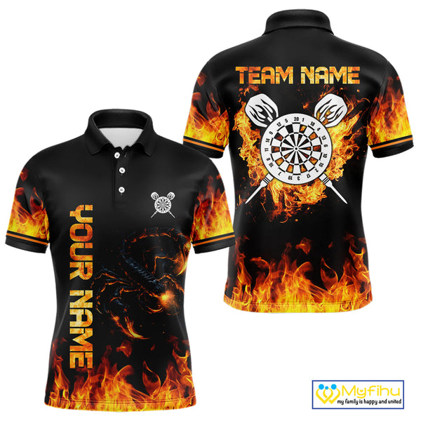 Custom Fire Flame Scorpion Dart Team Men Polo Shirt, Dart League Shirt NYN0075