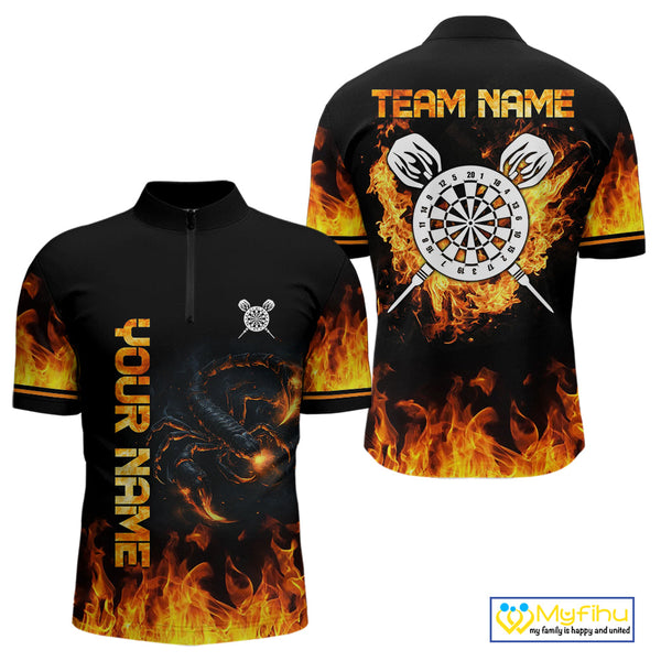 Custom Fire Flame Scorpion Dart Team Men Quarter-Zip Shirt, Dart League Shirt NYN0075