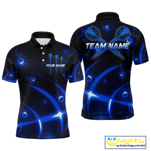 Custom Black And Blue Shattered Glass Dart Polo Shirts For Men, Dart Jerseys NYN0718