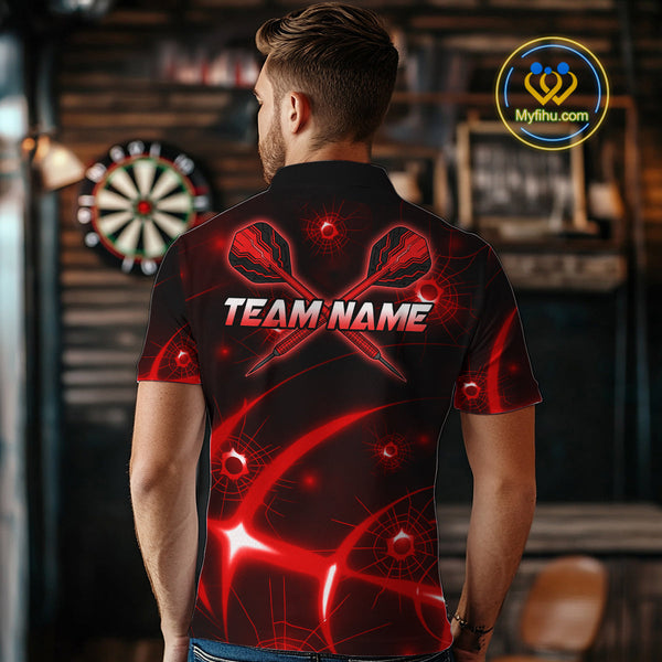 Custom Black And Red Shattered Glass Dart Polo Shirts For Men, Dart Jerseys NYN0719