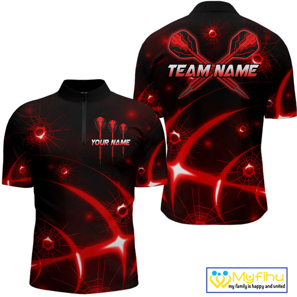 Custom Black And Red Shattered Glass Dart Quarter-Zip Shirts For Men, Dart Jerseys NYN0719