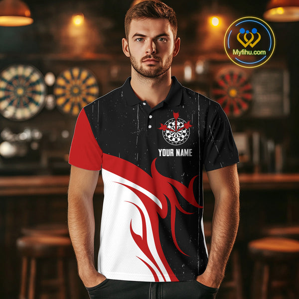 Custom Grunge Black And Red Skull Dart Team Polo Shirts For Men, Halloween Dart Outfit NYN0116