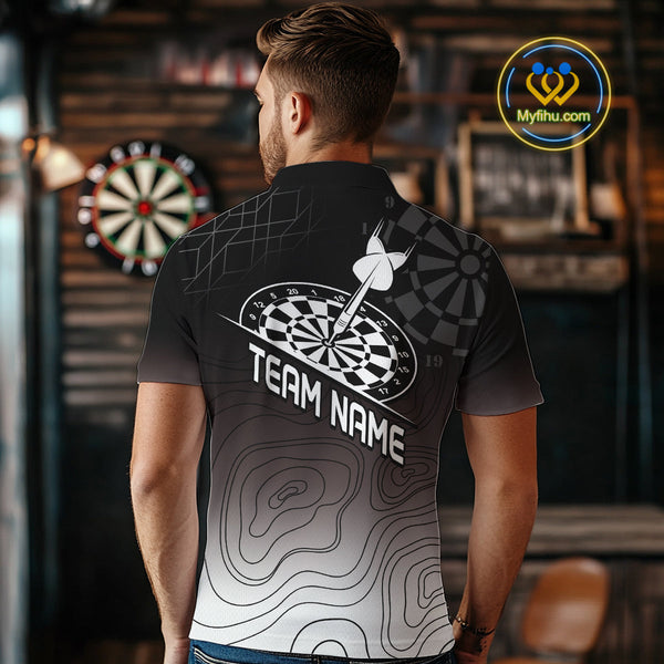 Custom Black And White Camo Bullseye Dart Team Men Polo Shirts, Dart Jerseys NYN0249