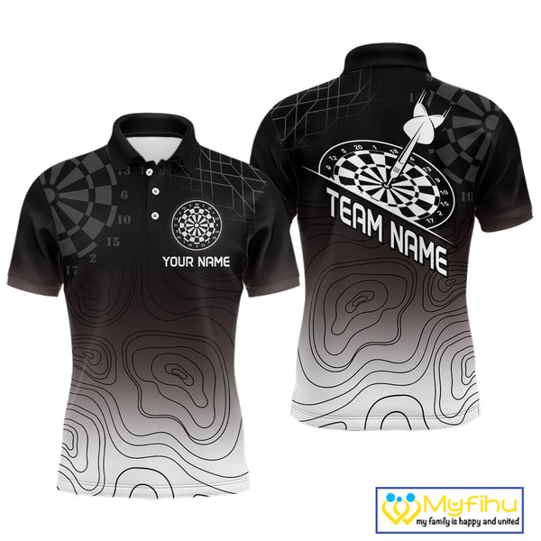 Custom Black And White Camo Bullseye Dart Team Men Polo Shirts, Dart Jerseys NYN0249
