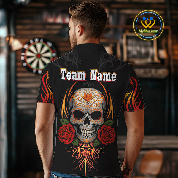 Custom Sugar Skull Dart Men Polo Shirts, Tribal Dart Shirt, Halloween Dart Outfit NYN0254