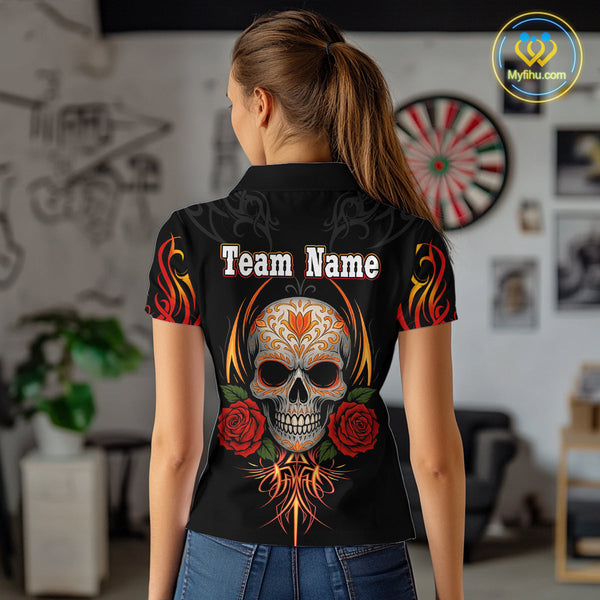Custom Sugar Skull Dart Women Polo Shirts, Tribal Dart Shirt, Halloween Dart Outfit NYN0254