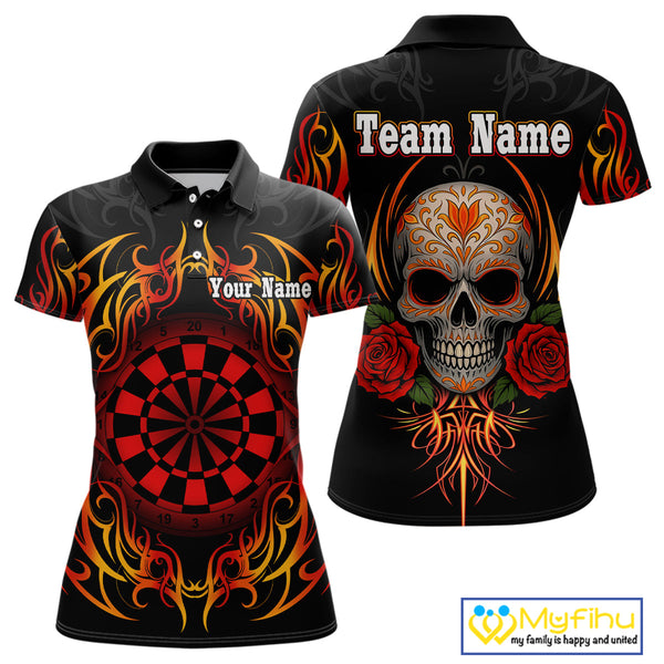 Custom Sugar Skull Dart Women Polo Shirts, Tribal Dart Shirt, Halloween Dart Outfit NYN0254