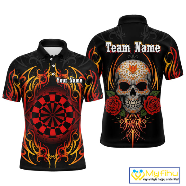 Custom Sugar Skull Dart Men Polo Shirts, Tribal Dart Shirt, Halloween Dart Outfit NYN0254