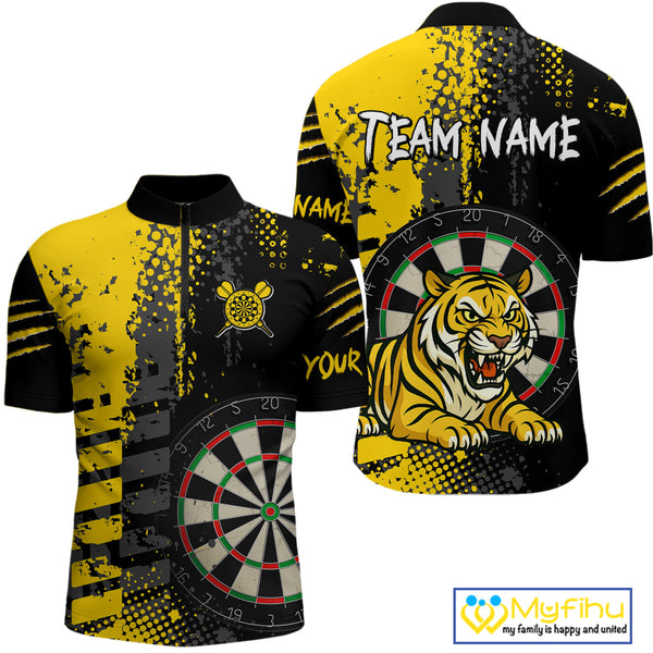 Custom Black And Yellow Tiger Dart Jerseys, Dart Team Tournament Shirt NYN0258