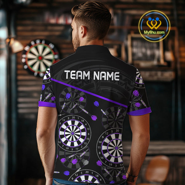 Custom Black And Purple Tribal Dart Team Polo Shirts For Men, Dart Legue Shirt NYN0264
