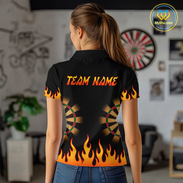 Custom Fire Flame Dartboard Dart Polo Shirts For Women With Team Name, Dart Gifts NYN0265