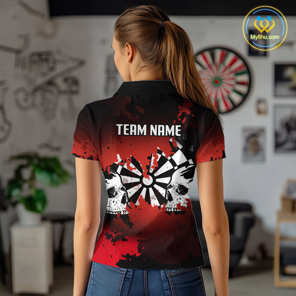 Custom Black And Red Dart Jerseys, Halloween Dart Team Polo Shirts For Women NYN0269