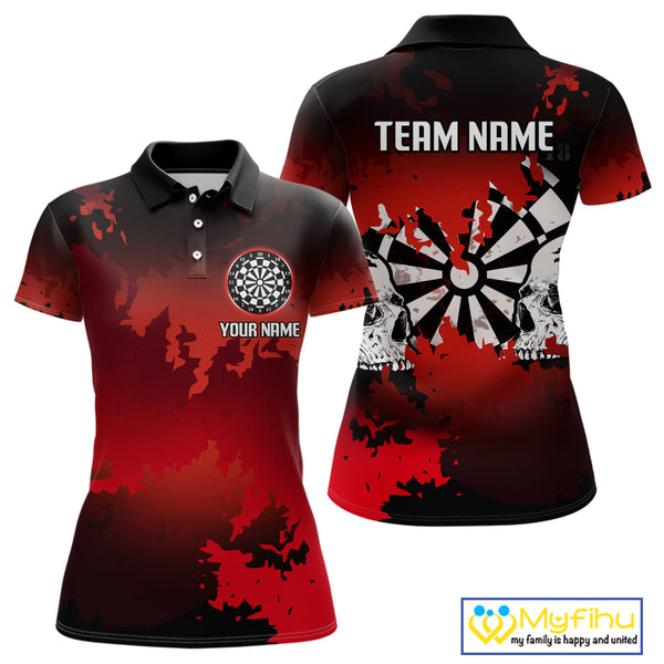 Custom Black And Red Dart Jerseys, Halloween Dart Team Polo Shirts For Women NYN0269