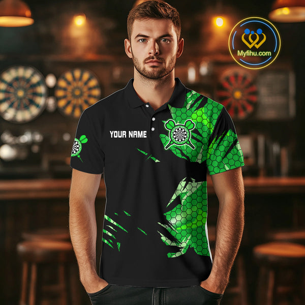 Custom Black And Green Dartboard Dart Polo Shirts For Men, Dart Team Uniform NYN0276