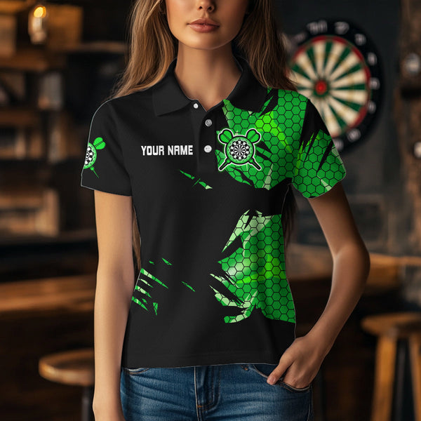 Custom Black And Green Dartboard Dart Polo Shirts For Women, Dart Team Uniform NYN0276