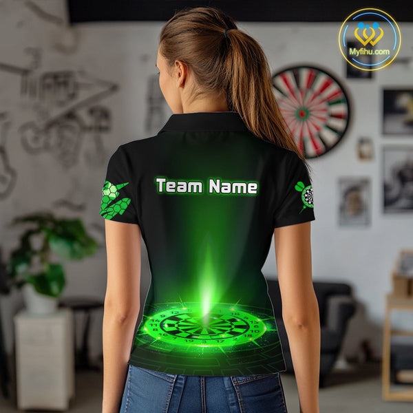 Custom Black And Green Dartboard Dart Polo Shirts For Women, Dart Team Uniform NYN0276