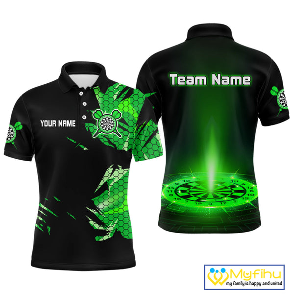 Custom Black And Green Dartboard Dart Polo Shirts For Men, Dart Team Uniform NYN0276