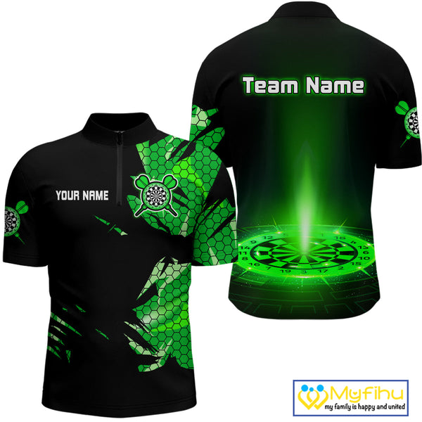 Custom Black And Green Dartboard Dart Quarter-Zip Shirts For Men, Dart Team Uniform NYN0276