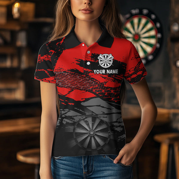 Custom Black And Red Dart Jerseys, Dart Polo Shirts For Women, Team Uniform NYN0280
