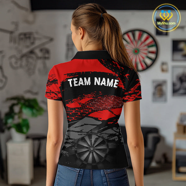 Custom Black And Red Dart Jerseys, Dart Polo Shirts For Women, Team Uniform NYN0280