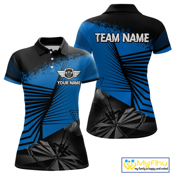 Custom Black And Blue Dart Jerseys, Dart Team Outfit Polo Shirts For Women NYN0285