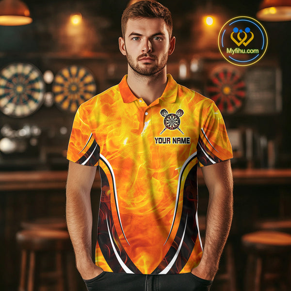 Custom Fire Flame Dartboard Dart Team Men Polo Shirts, Dart League Shirt NYN0298