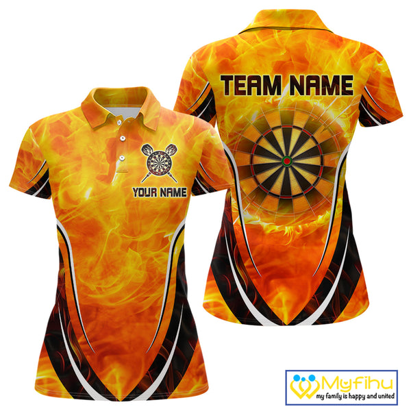Custom Fire Flame Dartboard Dart Team Women Polo Shirts, Dart League Shirt NYN0298