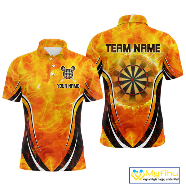 Custom Fire Flame Dartboard Dart Team Men Polo Shirts, Dart League Shirt NYN0298