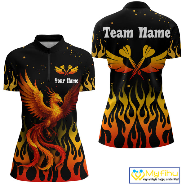 Custom Flame Phoenix Dart Jerseys, Dart Team Women Quarter-Zip Shirts Dart League Shirt NYN0304